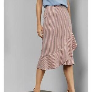 NWT Ted Baker Coryn Layered Striped Ruffle Midi Skirt Pink Women Ted 2/ US 6